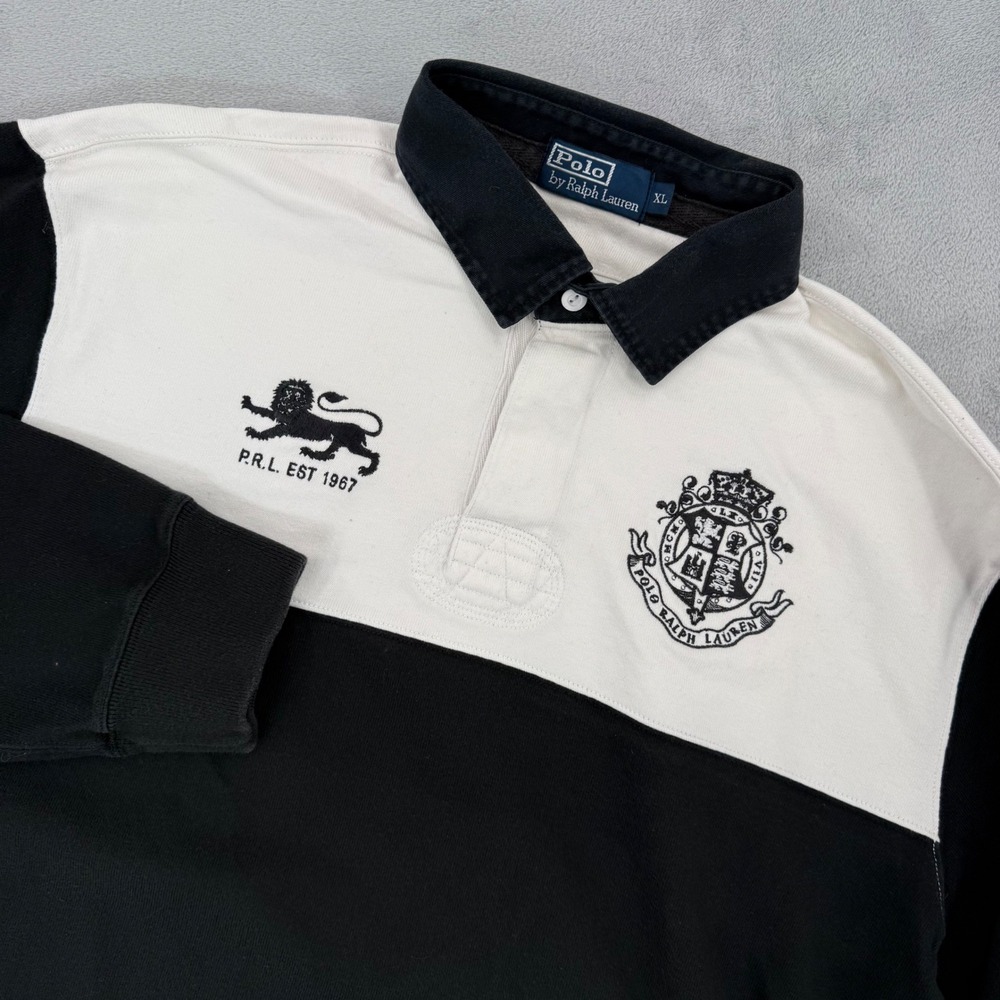 Polo Ralph Lauren Rugby Shirt Crest Logo P.R.L 1967 Black White Men's Size XL